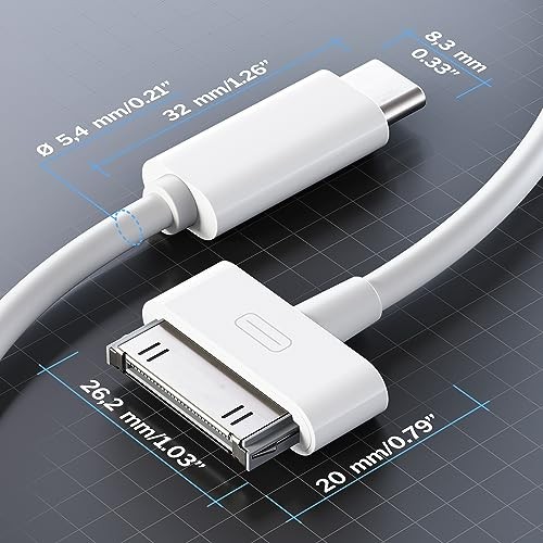 30-Pin to USB-C Adapter Cable for iPhone 4S/4/3G/3/1, iPad 1-3, iPod – 3ft White gallery