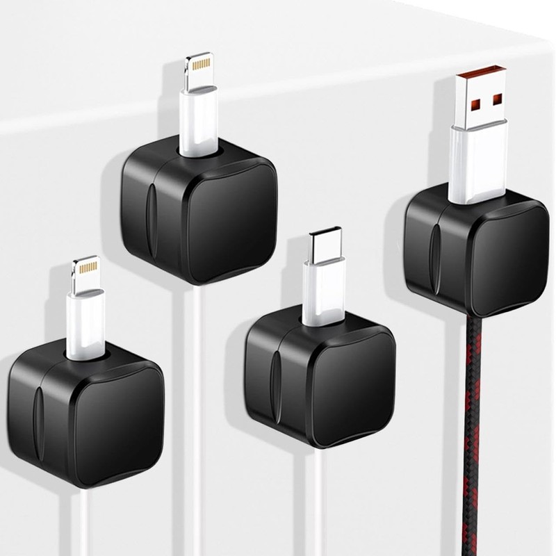 Gadgetbite Magnetic Cable Organizer Clips Self-Adhesive Wire Pack of 4, Black