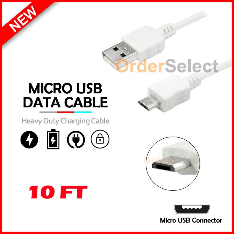 Micro USB 10′ Rapid Cable for Phone Alcatel 1x Evolve / A30 Fierce / AVALON V