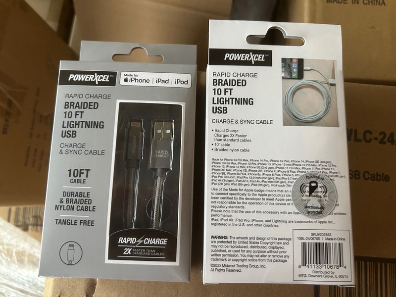 2x PowerXcel Black Rapid Charge Sync cable Braided FAST 10ft USB charging cord