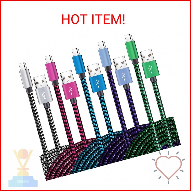 Teeind USB Type C Cable Fast Charging, Tpc001 5 Pack(6Ft 3A) Braided C Charger C