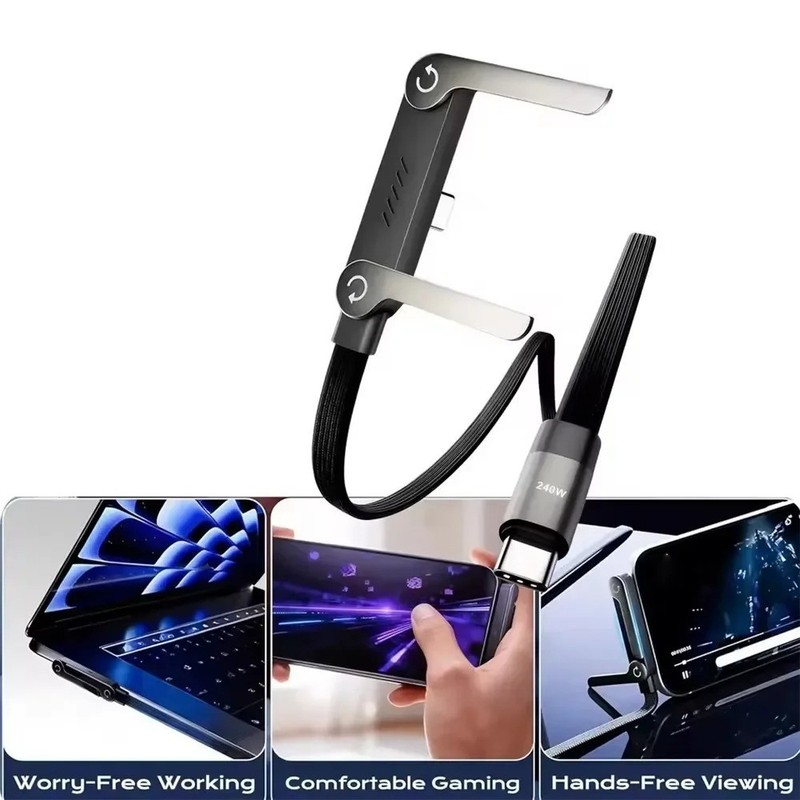 2-in-1 Invisible Holder Charger Cable–240W Fast Charging Cord with Phone Stand gallery