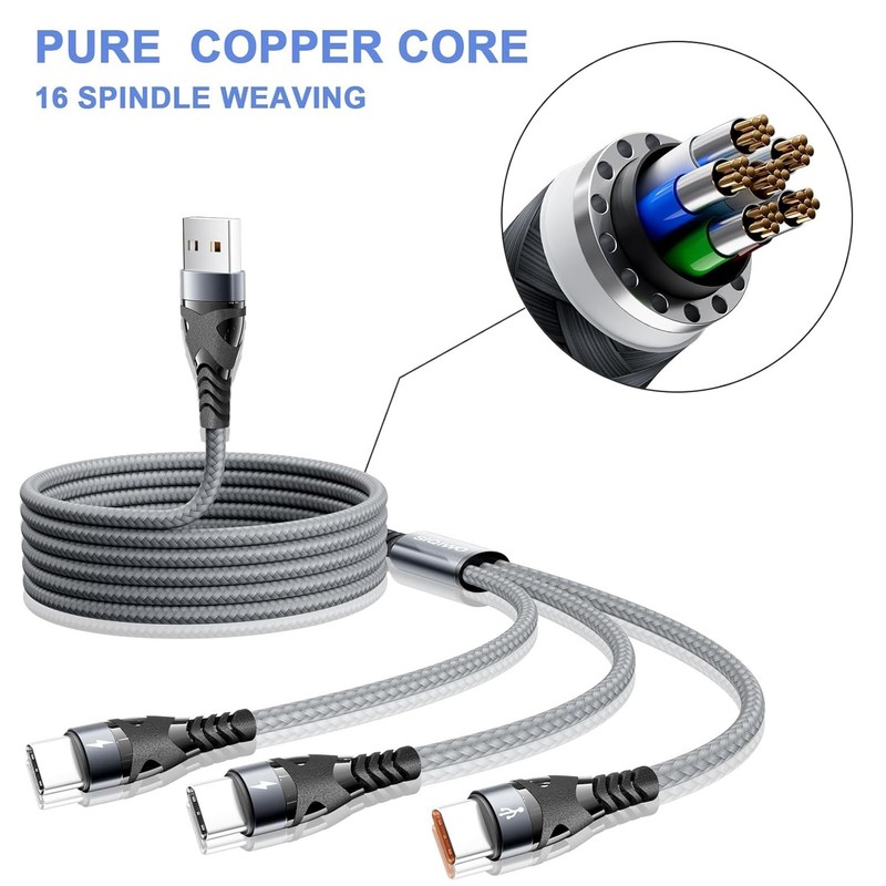 Multi USB-C Cable 4FT, 3 in 1 Multiple Type C Charging,3A Splitter Black 2 PACK gallery
