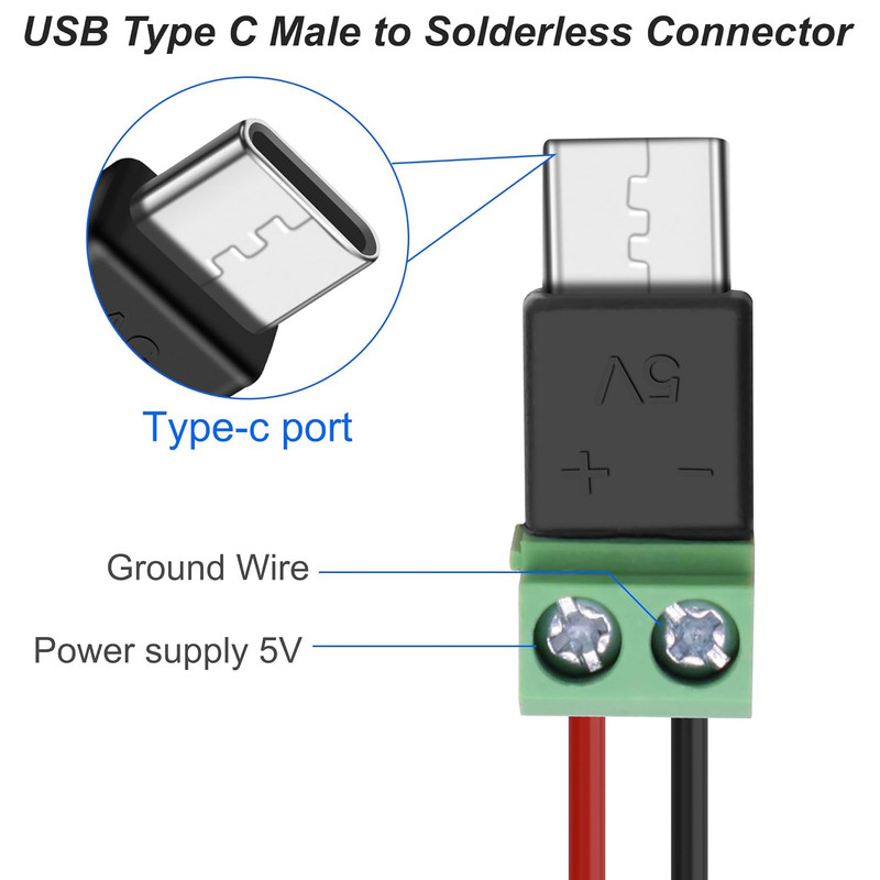 USB Type C Solderless Connector Screw Terminal Adapter USB C Male to 2 Pin Termi gallery