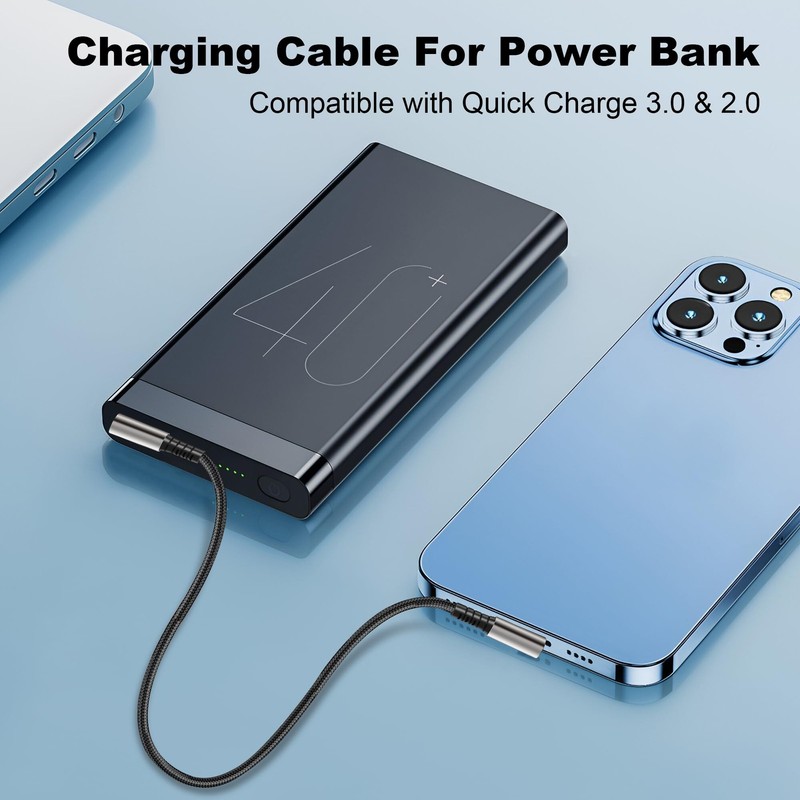 Short USB A to Type C Cable 90 Degree Right Angle Braided 6A Fast Charging gallery