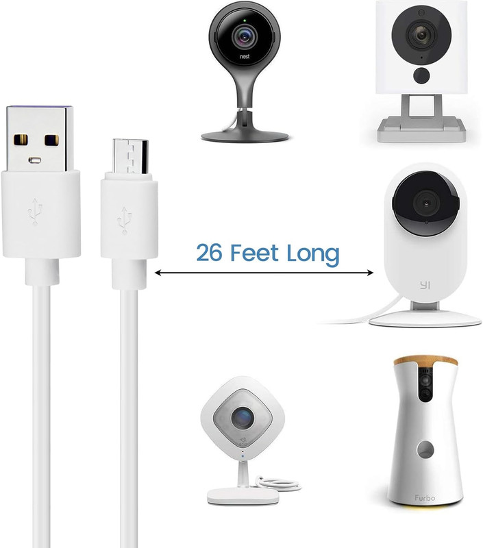 Micro USB Extension Cable Replacement for Wyze Cam V3 or Pan V2, Yi Outdoor Came gallery