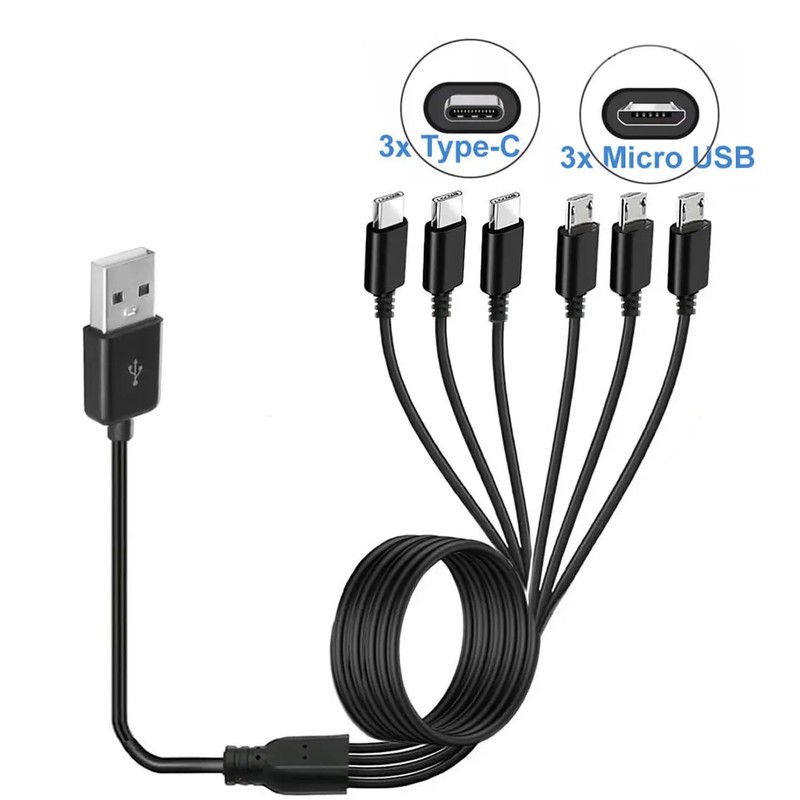 6 in 1 USB Charging Cable Micro USB Type C Splitter for iPhone and Android gallery
