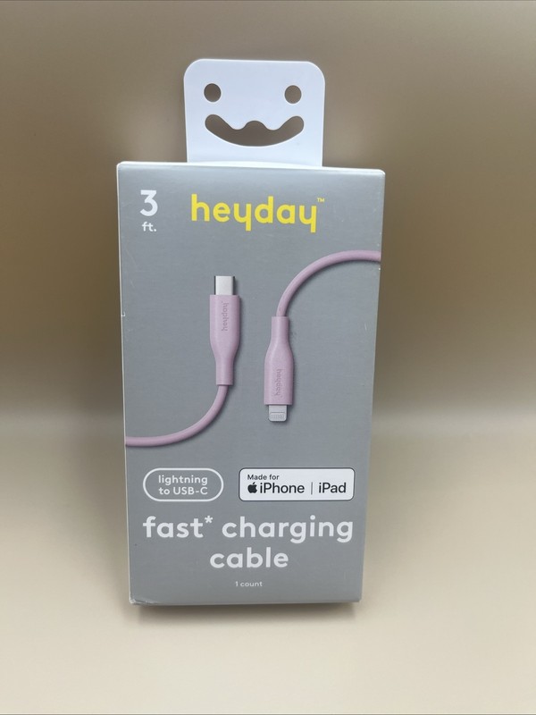 Heyday Lightning to USB-C Round Cable MFi certified 3FT Pink *New*