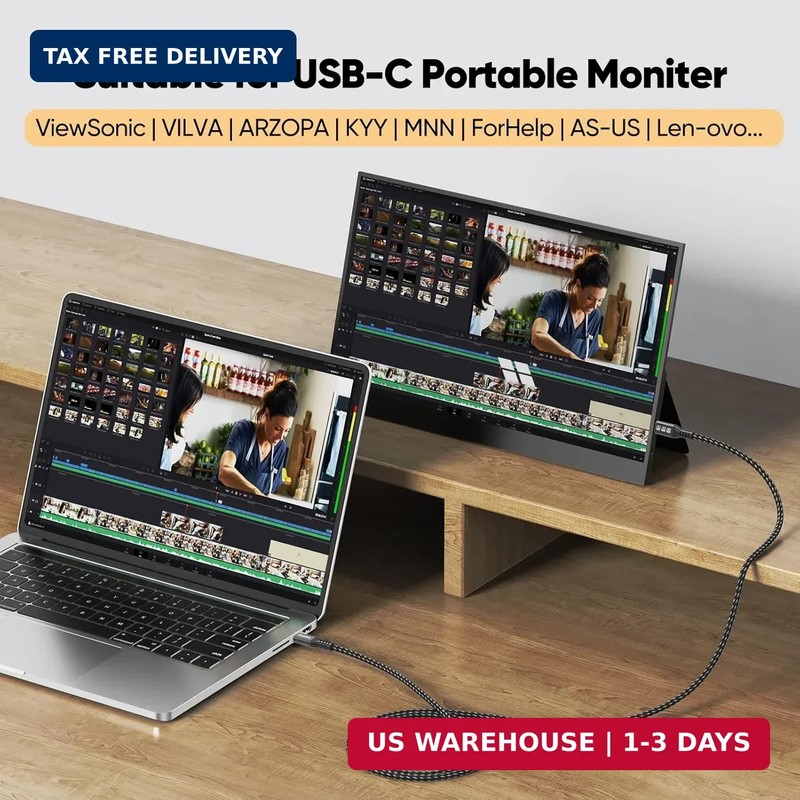 USB C Monitor Cable 15ft, 4K@60Hz Video Display Long USB-C 3.2 Gen 2 Cord, 100W gallery