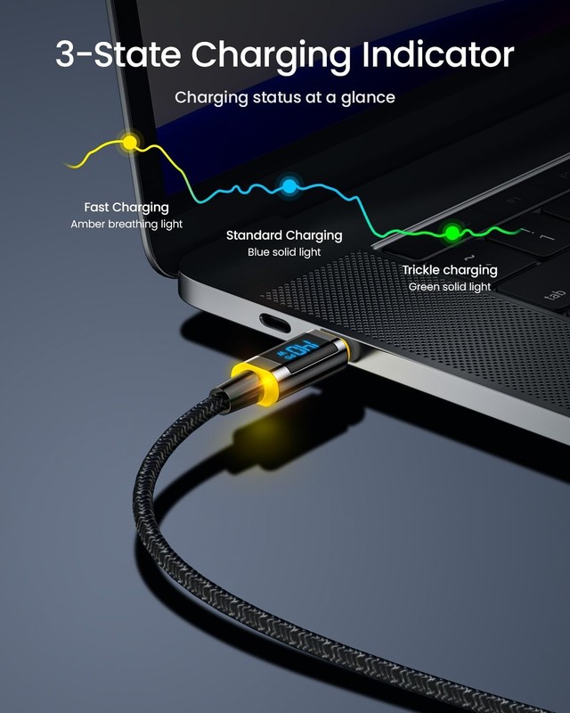 140W USB C to USB C Cable with Display Magline Nylon 4ft Fast Charging Cord gallery