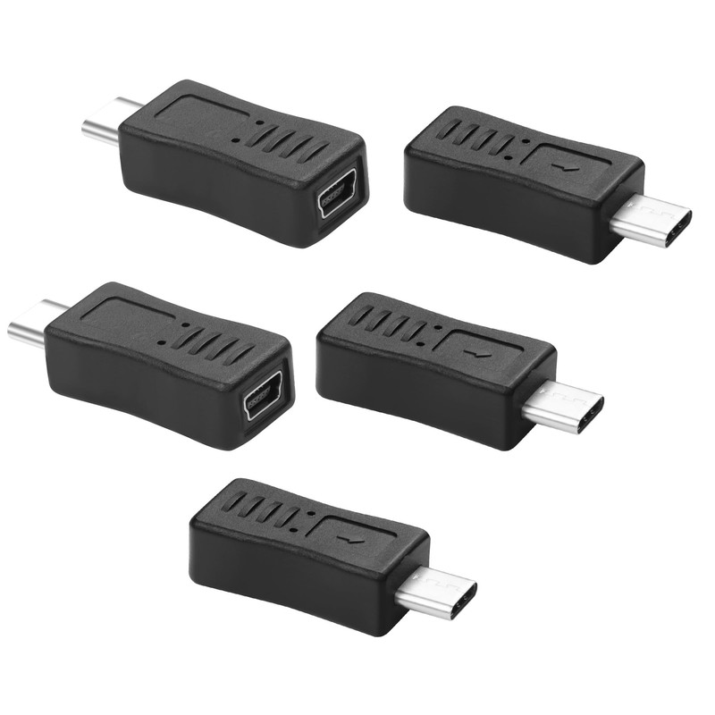 5 Pack Mini USB to Type C Adapter USB 2.0 C Male to Mini USB 5-Pin Female