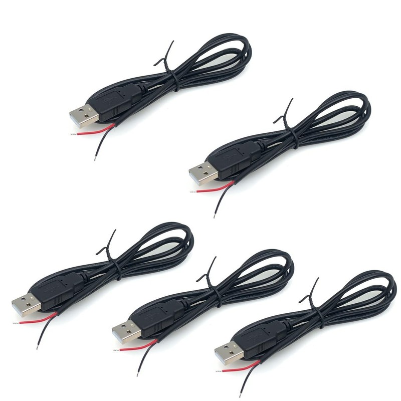 5Pcs 3.2Ft 22AWG USB 2.0 Male 2Pin Pigtail Cable, 3A 5V USB Type A 2 Core Bar…