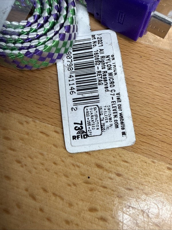 7-Eleven Braided Micro USB Charge & Sync Cable - Purple/Green 3.2ft (38") gallery
