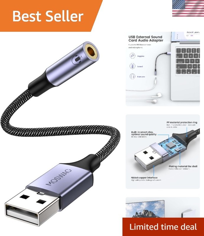 Durable USB Audio Jack Adapter 20cm | Compatible with PC, PS4, Mac, and More