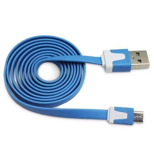 Flat Tangle Free Micro USB Sync and Charge Data Cable (10ft) – Blue