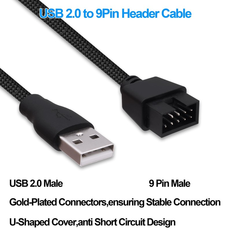 2 PCS USB 2.0 To 9Pin Motherboard Header Adapter Cable Type A Male 20cm gallery