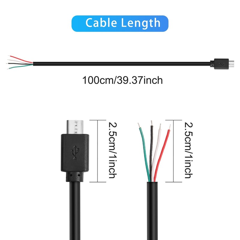 4 PCS Micro USB Male 4 Pin Bare Wire USB Power Data Pigtail Cable DIY Repair gallery