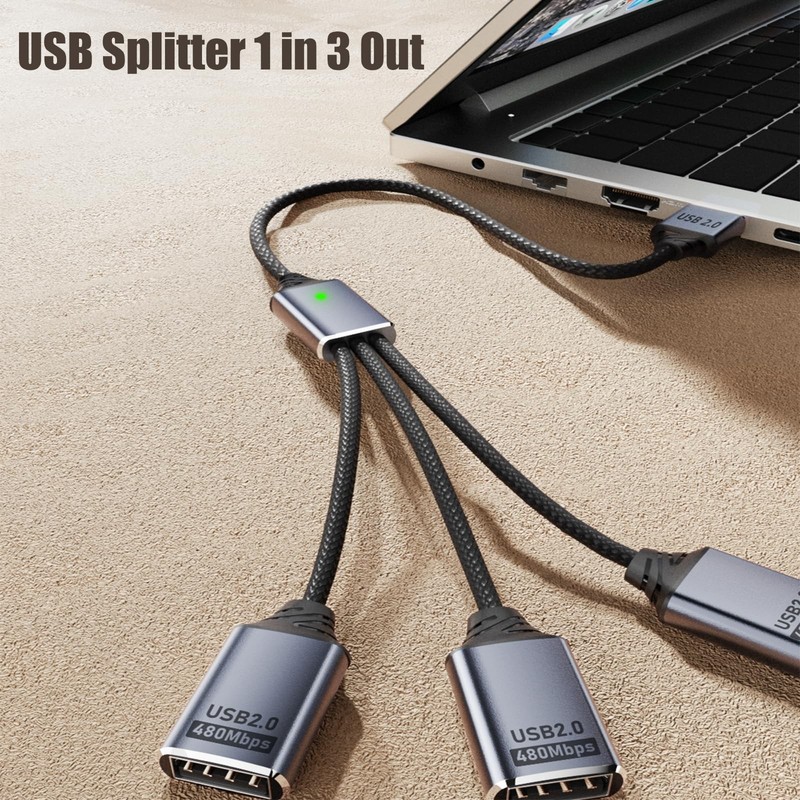 USB Splitter 1 in 3 Out,USB2.0 Male to 3 Female Y Extension Hub Cable,Black gallery