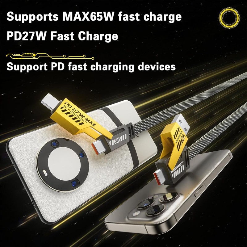 65W 4 in 1 Multi Charging Cable Flat Braided USBC Charge Cord LOT Data Transfer gallery