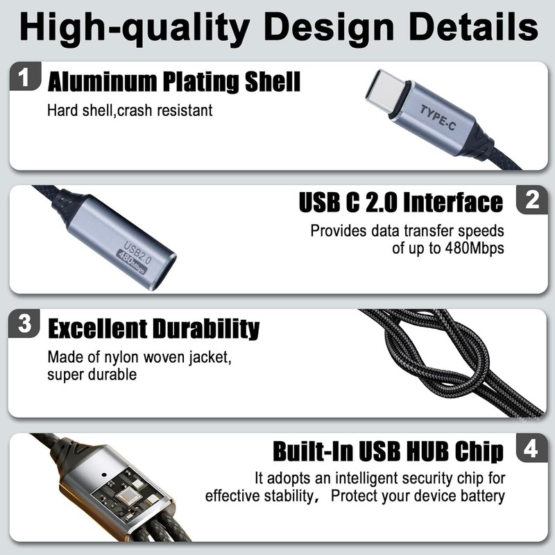 USB C Splitter 1 in 3 Out, Type C Male to 3 Female Cable gallery