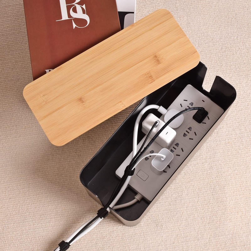 Cable Management Box - Wooden Style Cord Organizer to Hide Medium, Black gallery