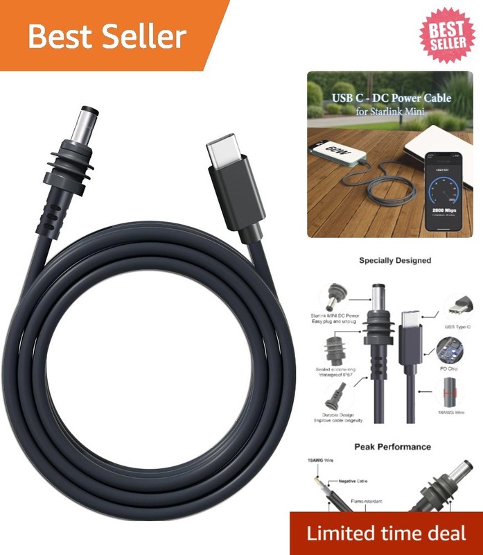 6.5ft Starlink USB-C to DC Power Cable with PD Intelligence – Indoor/Outdoor Use