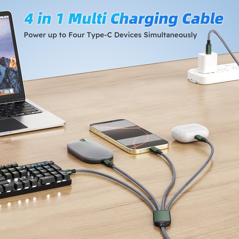 Multi Charging Cable with 4 Type C Connectors 5ft Multi Port Fast USB C Cord gallery
