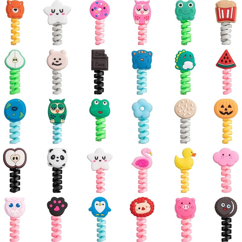 32PCS Cartoon Charger Cable Protectors Silicone USB Wire Saver Covers