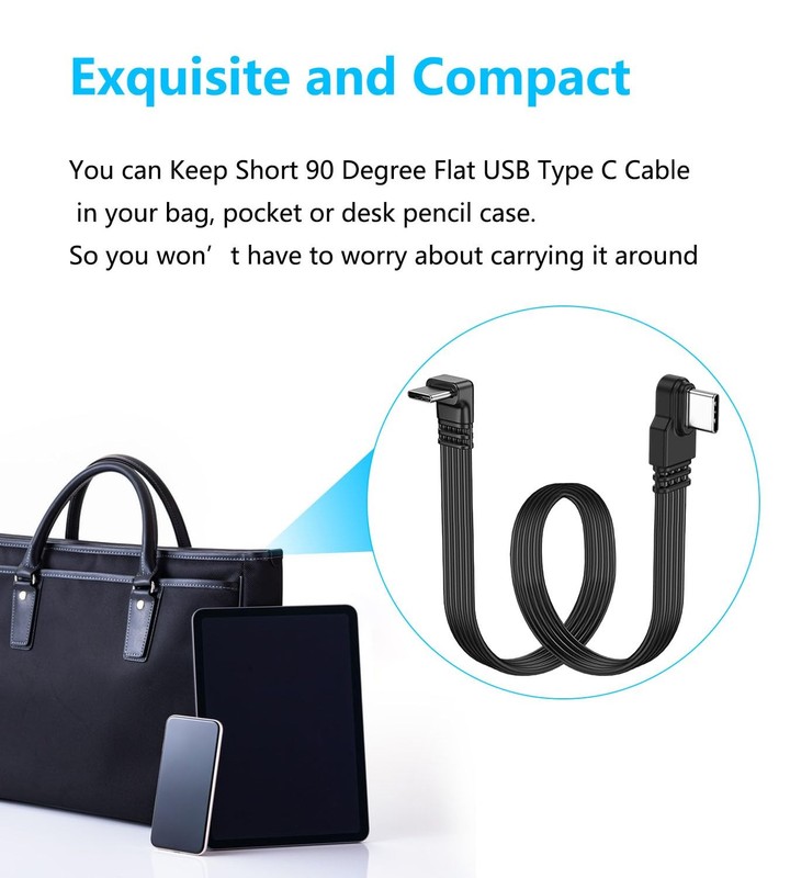 Short 90 Degree USB Type C 2.0 Flat Cable PD 65W Data Sync Cord 0.3M gallery