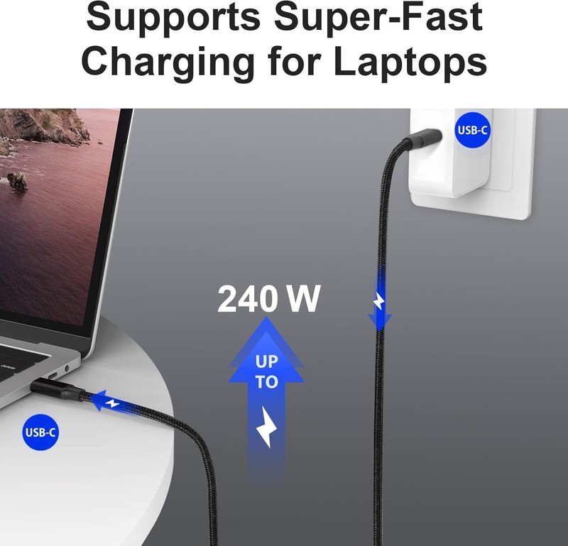 6.6ft USB C to C Cable 8K/6K/5K 40Gbps 240W Fast Charging Compatible with Mac... gallery