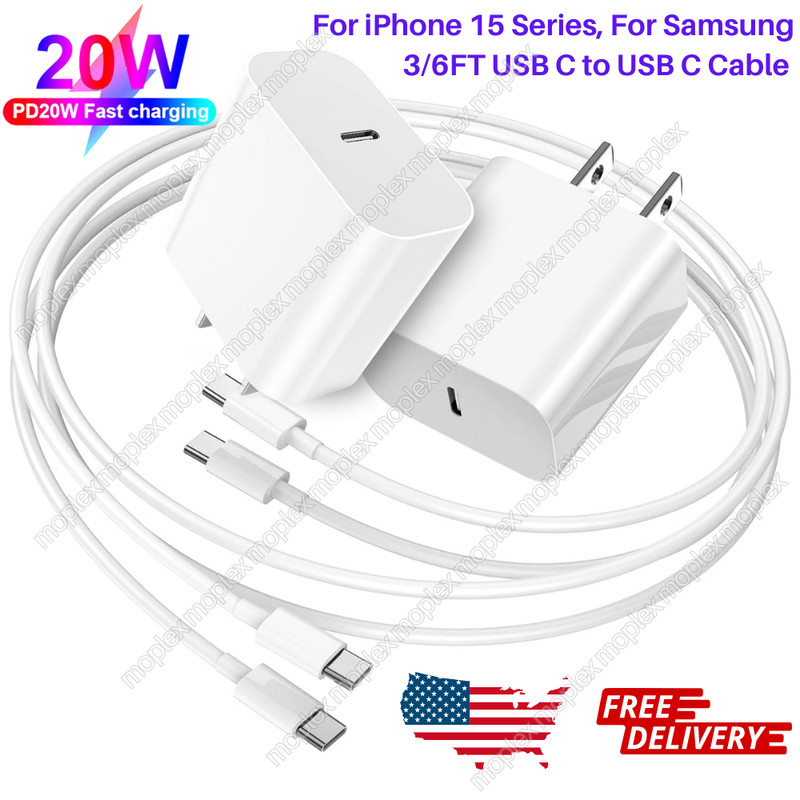 For Apple iPhone 15 Pro Max Samsung USB C Charger Cable 3f 6ft 20W Power Adapter