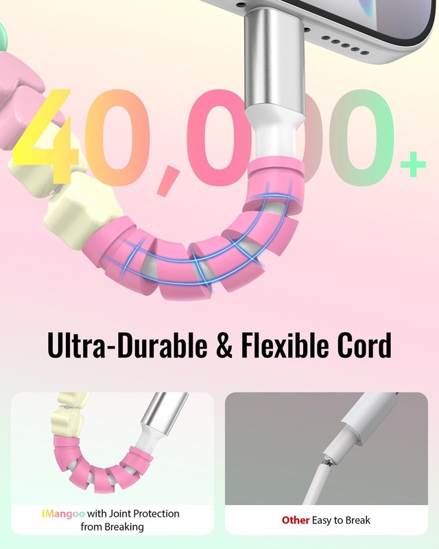 3ft USB A to C Cable Beaded Charger Cord For Phone Mint Pink Heart Style Wire gallery