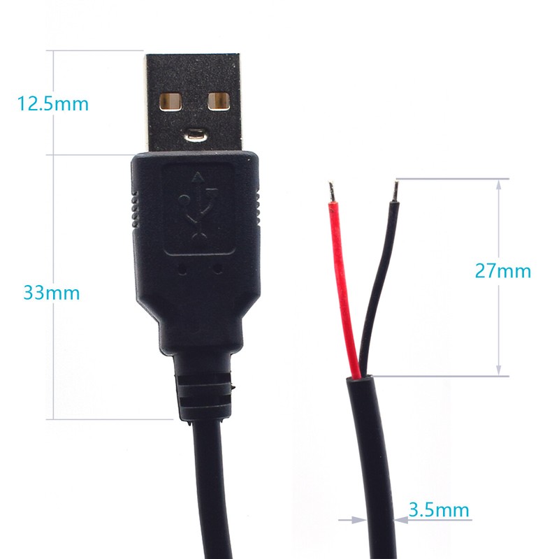 20pcs 22AWG USB 2.0 Male Pigtail Cable 0.3M/1FT 2-Pin DIY Repair Bare Wire 5V 3A gallery