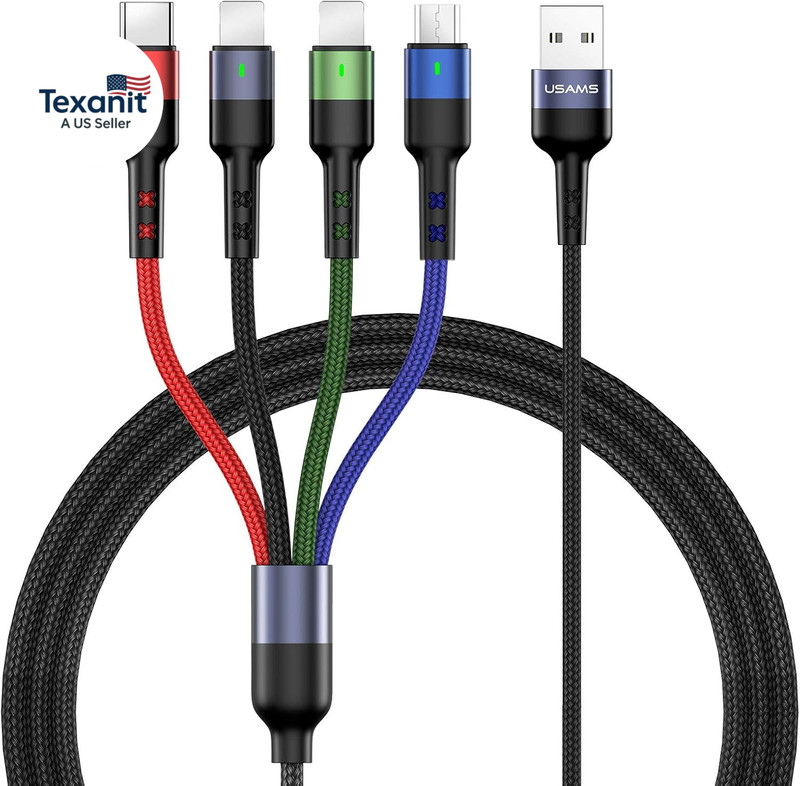 2Pack Multi Charging Cable Charger Cord Nylon Braided 10Ft/3M 4 in 1 USB Adapter