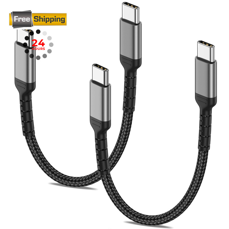 6 Inch USB C Charger Cord, 2 Pack Short C to C Cable 0.5 Feet, Black
