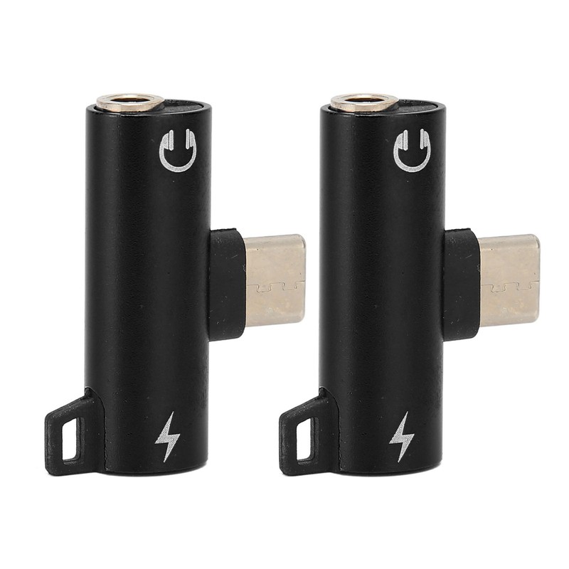 (Black)2Pcs USB C To 3.5mm Adapter 2 In 1 Type C 3.5mm Music Converter While⭐