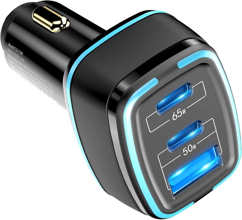 New KENREE 115W High Power 3 Ports (2 USB C 1 USB A) Fast Car Charger