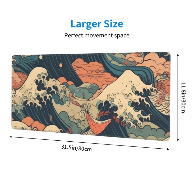Vintage Japanese Wave Gaming Mouse Pad XL, Large Non Slip Rubber Mousepad, St... gallery