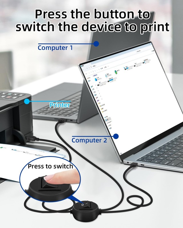2In1 USB Printer Splitter Cable 2.5M/8.2FT A Male To B Male Toggle Switch gallery