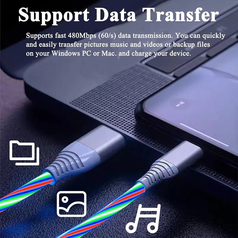 Light Up USB C Charging Cord 3A LED Light Up Type C Fast Charger Led USB-A to C gallery
