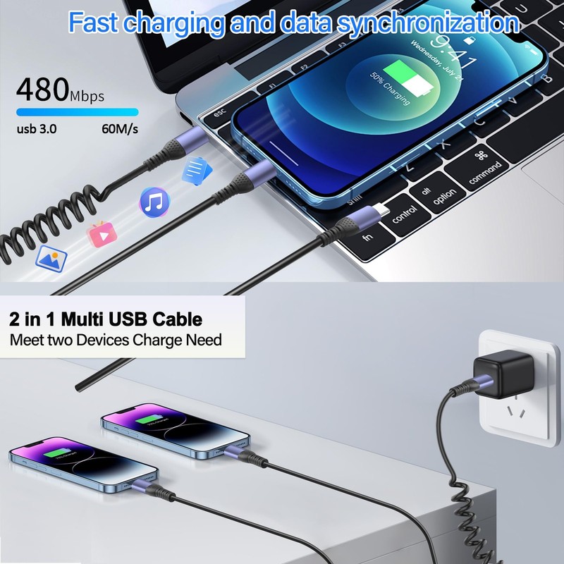 JSADZKJ Coiled Multi USB C Charging Cable Type C Splitter Spring 4A... gallery