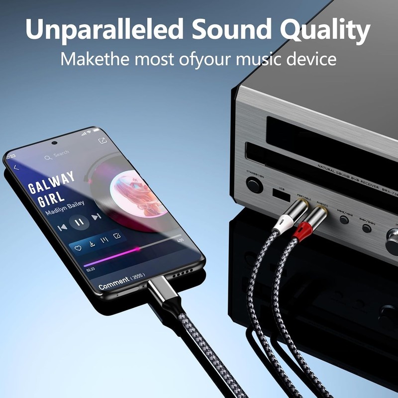 Durable 1m Braided USB-C to 2 RCA Audio Cable for Superior Sound Experience gallery
