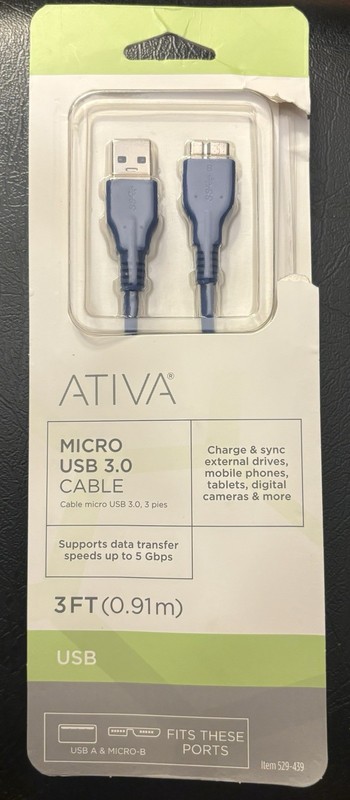 Ativa® USB 3.0 to Micro B Cable, 3 FT, Blue