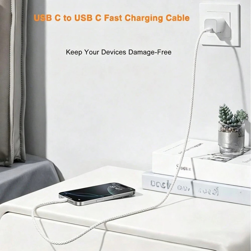 60W USB C to C Fast Charge Cable 3/6/10FT iPhone 17 16 15 Samsung iPad Type C gallery