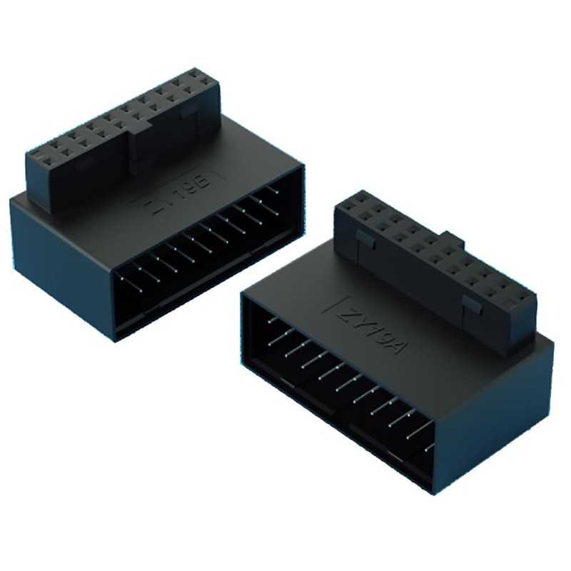 USB 3.0 90-Degree 19/20-Pin Male to Female Motherboard Extension Adapter A+B
