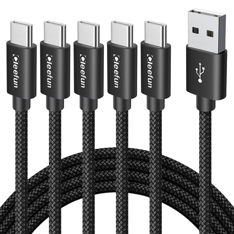 5 Pack 3ft USB C Cable A to Type C Charger Cord Fast Charging Braided Black