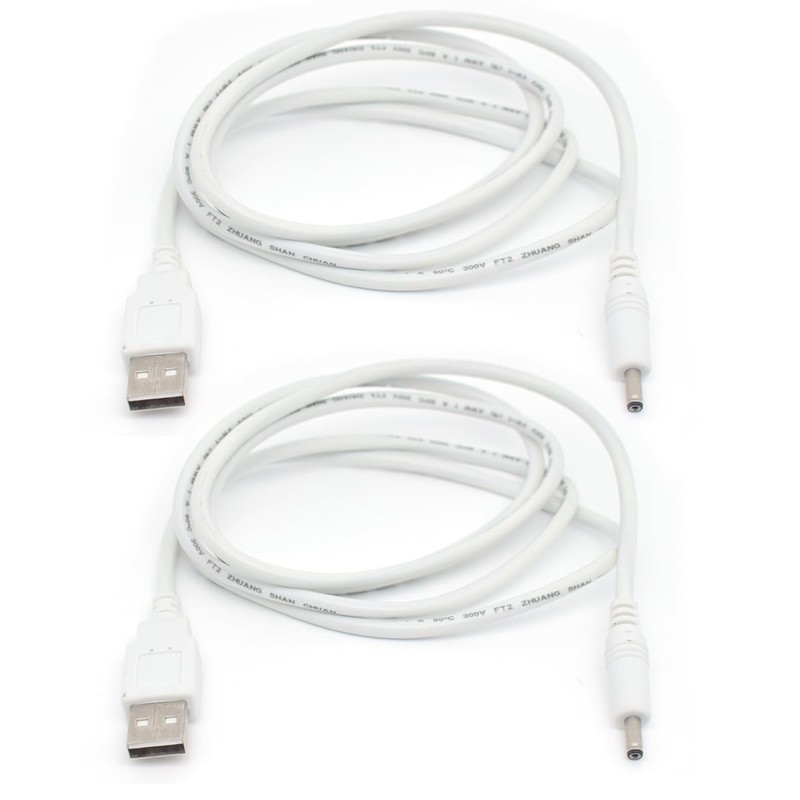 2 PCS USB Power Cable White 4FT/1.2M To 3.5mm Plug 5V DC 20AWG For Fans