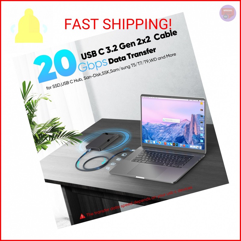 XiAyriky USB C Data Charging Monitor Video Cable 6ft, 4K@144Hz Video/20Gbps Data gallery