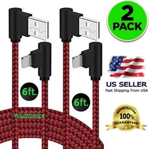 2 PACK 6ft 90 Degree Right Angle Fast Charging Cable Quick Charger Charge Cord 