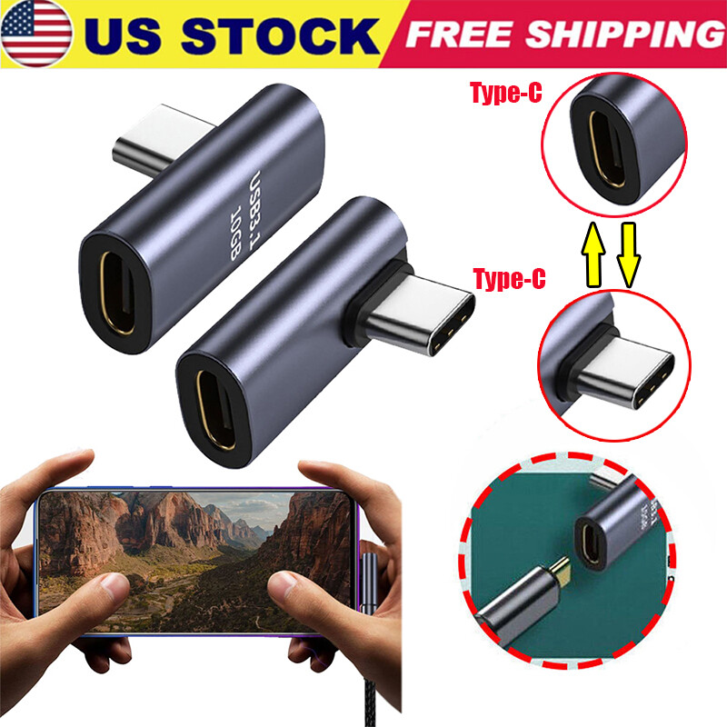 90 Degree USB-C Male to USB-C Female Adapter Data Right Angled Converter 10GPS gallery